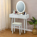 Touch Screen Vanity Makeup Table Stool Set-White - White - Makeup Vanities
