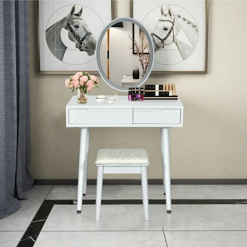 Touch Screen Vanity Makeup Table Stool Set-White - White - Makeup Vanities