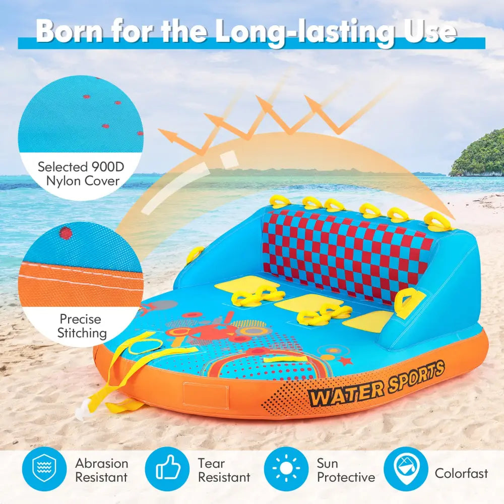 Towable Tube for Boating 3 Riders Water Sport Towables Sofa Pull Tube with Nylon Cover - Blue - Water Sports