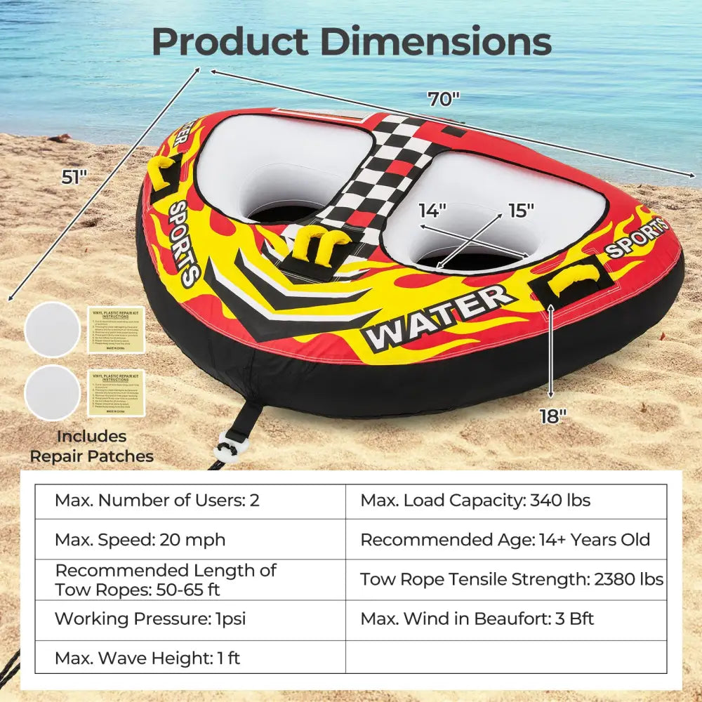 Towable Tube with Quick Connector and Drainage for Boating - Water Sports
