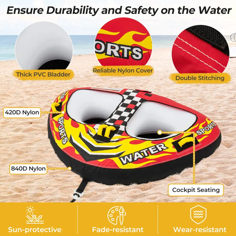 Towable Tube with Quick Connector and Drainage for Boating - Water Sports