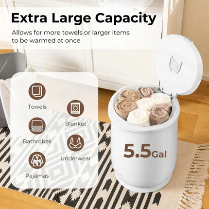 Towel Warmer Bucket with Auto Shut Off for Bathroom-White Costway