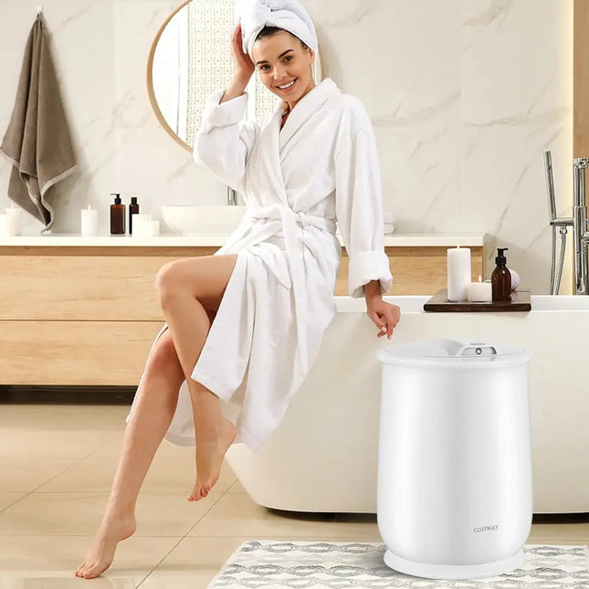 Towel Warmer Bucket with Auto Shut Off for Bathroom-White Costway