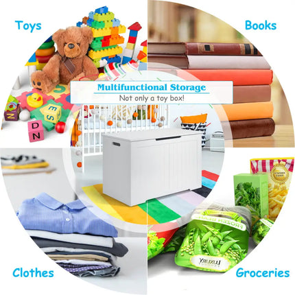 Toy Box Wooden Toy Organizer with Flip-Top Lid-White - White - Kids Storage