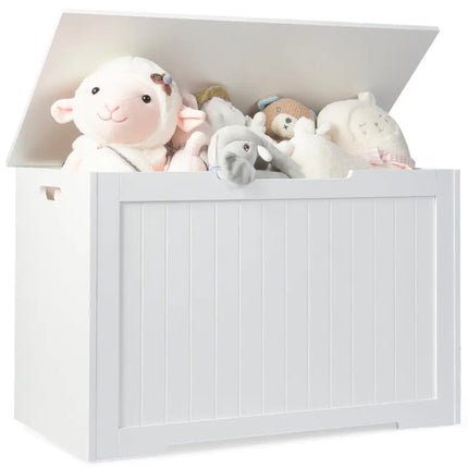 Toy Box Wooden Toy Organizer with Flip-Top Lid-White - White - Kids Storage