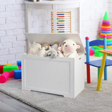 Toy Box Wooden Toy Organizer with Flip-Top Lid-White - White - Kids Storage