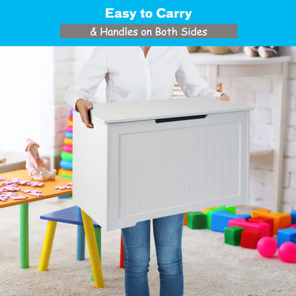 Toy Box Wooden Toy Organizer with Flip-Top Lid-White - White - Kids Storage