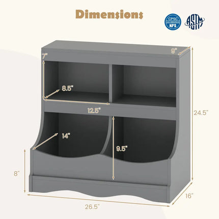 Toy Storage Organizer 4-Cubby Kids Bookcase for Toys and Books-Gray - Gray - Kids Storage