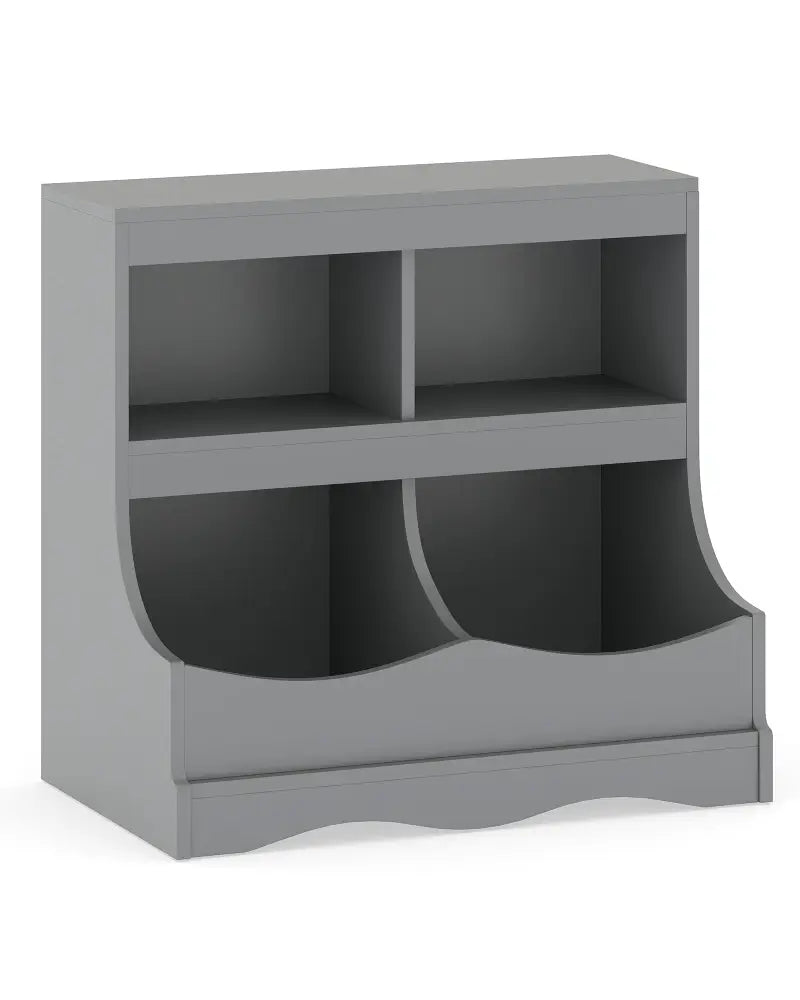 Toy Storage Organizer 4-Cubby Kids Bookcase for Toys and Books-Gray - Gray - Kids Storage