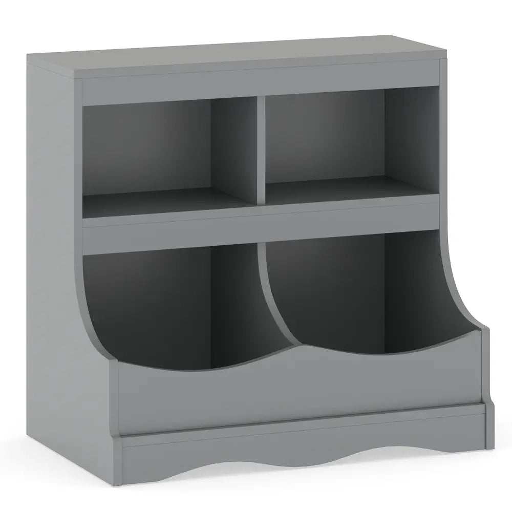 Toy Storage Organizer 4-Cubby Kids Bookcase for Toys and Books-Gray - Gray - Kids Storage