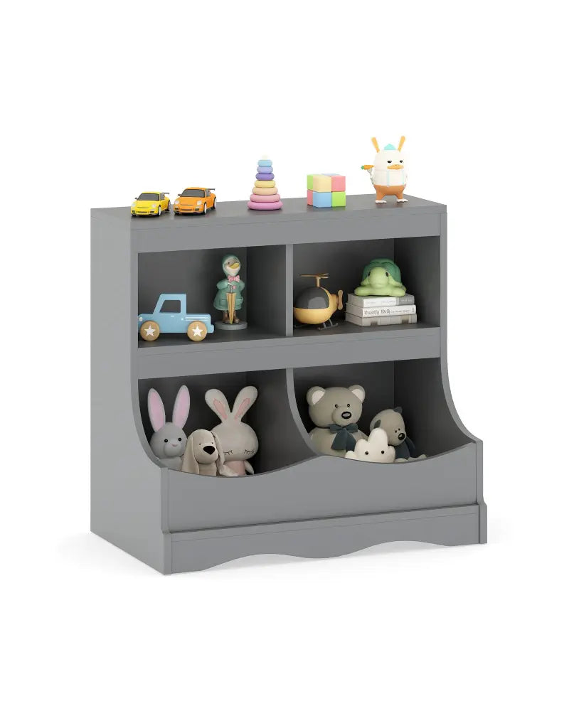 Toy Storage Organizer 4-Cubby Kids Bookcase for Toys and Books-Gray - Gray - Kids Storage