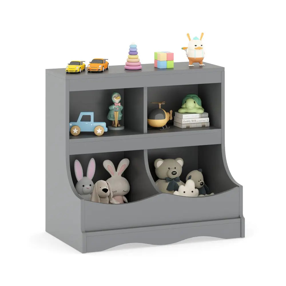 Toy Storage Organizer 4-Cubby Kids Bookcase for Toys and Books-Gray - Gray - Kids Storage