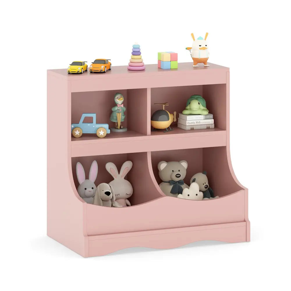 Toy Storage Organizer 4-Cubby Kids Bookcase for Toys and Books-Pink - Pink - Kids Storage