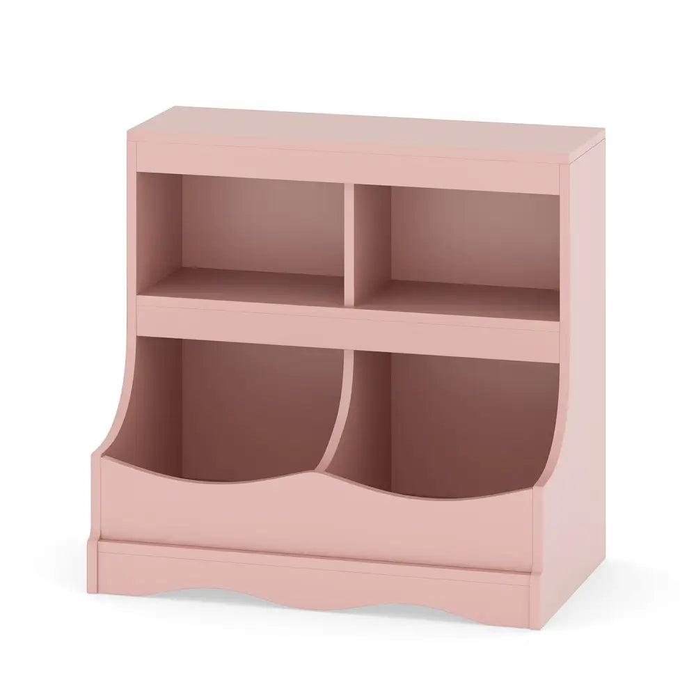 Toy Storage Organizer 4-Cubby Kids Bookcase for Toys and Books-Pink - Pink - Kids Storage