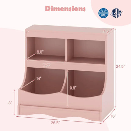 Toy Storage Organizer 4-Cubby Kids Bookcase for Toys and Books-Pink - Pink - Kids Storage