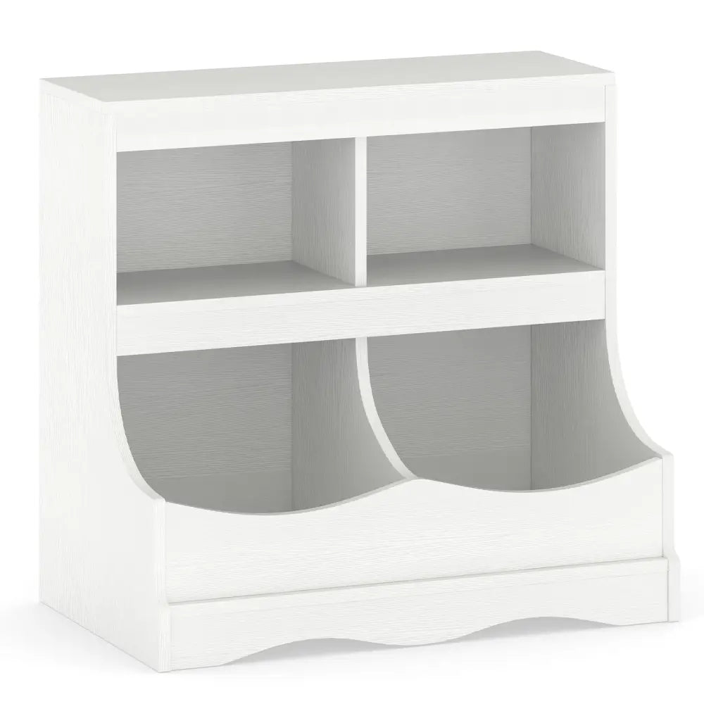 Toy Storage Organizer 4-Cubby Kids Bookcase for Toys and Books-White - White - Kids Storage