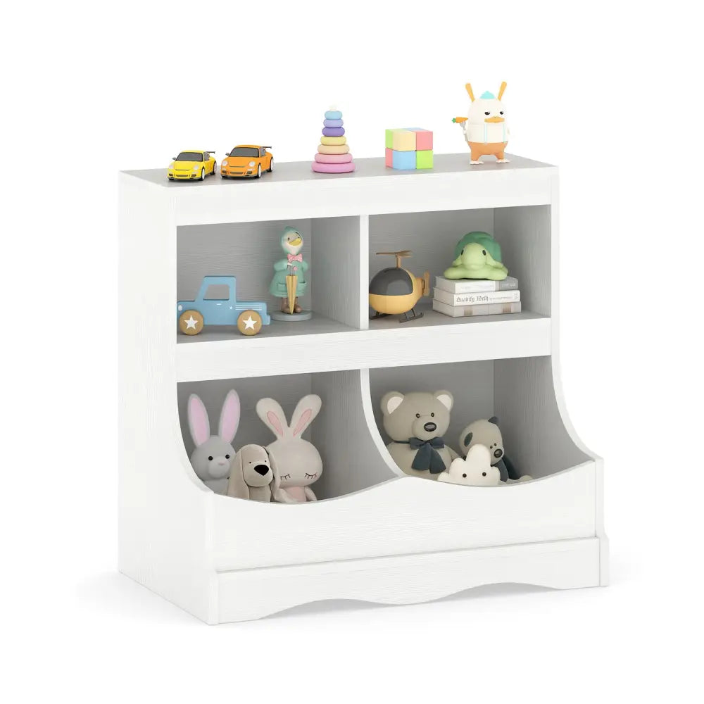 Toy Storage Organizer 4-Cubby Kids Bookcase for Toys and Books-White - White - Kids Storage