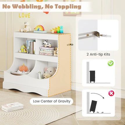 Toy Storage Organizer 4-Cubby Kids Bookcase for Toys and Books-White - White - Kids Storage