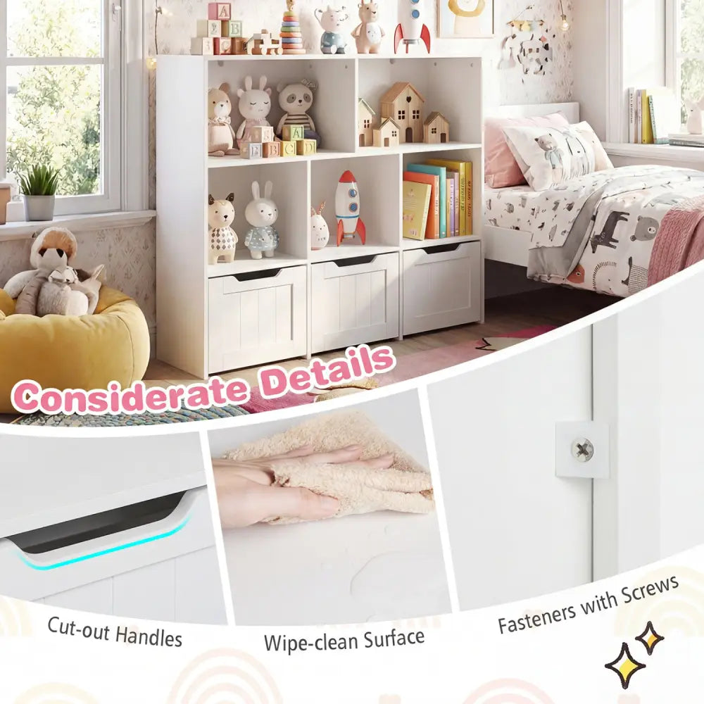 Toy Storage Organizer with 3 Movable Drawers and 5 Open Cubbies for Playroom-White - White - Kids Storage