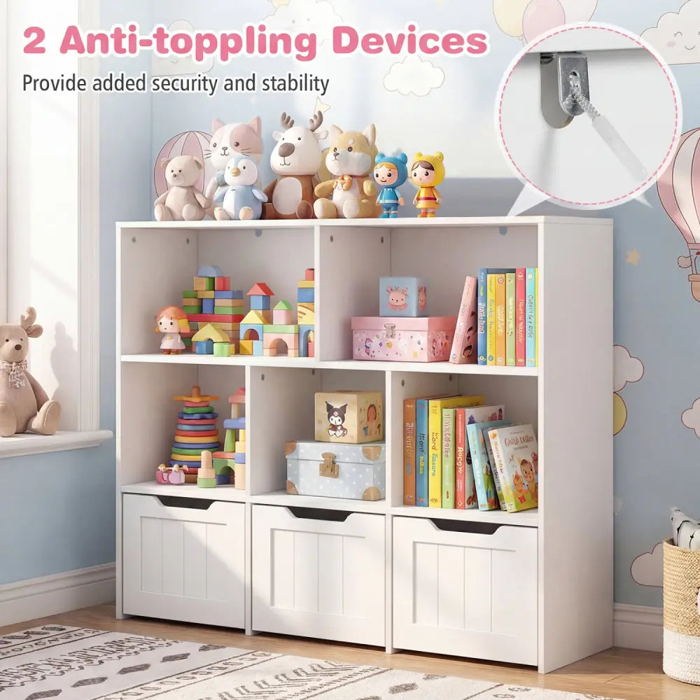 Toy Storage Organizer with 3 Movable Drawers and 5 Open Cubbies for Playroom-White - White - Kids Storage