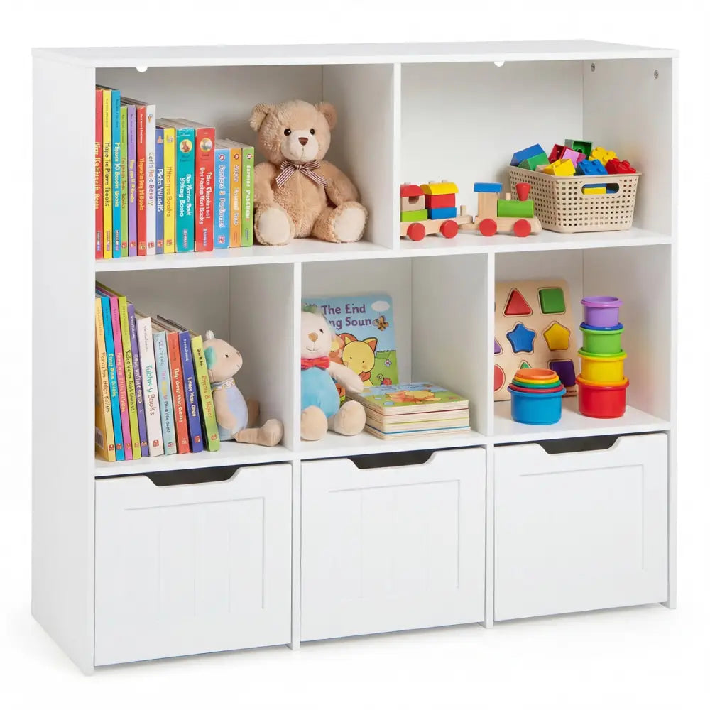Toy Storage Organizer with 3 Movable Drawers and 5 Open Cubbies for Playroom-White - White - Kids Storage