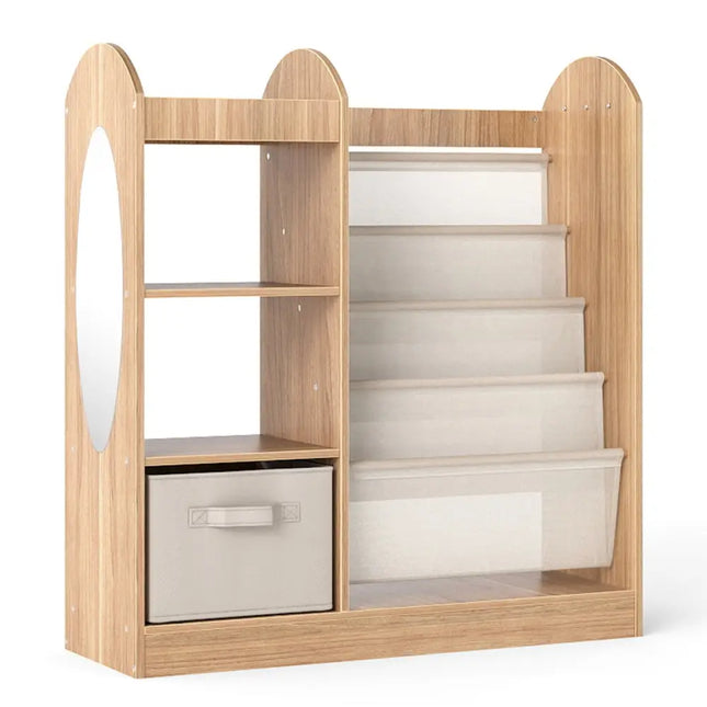 Toy Storage Organizer with 4-Tier Sling Shelves-Natural - Natural - Kids Storage