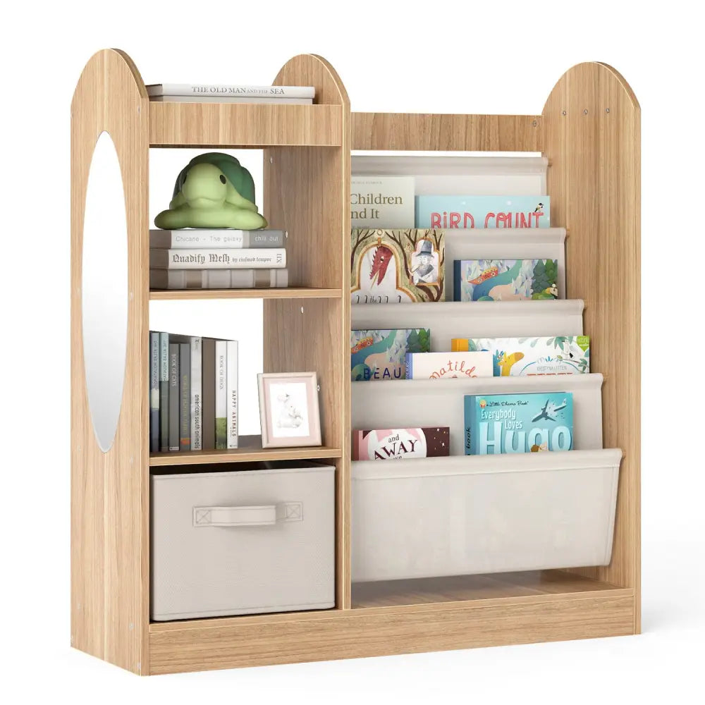 Toy Storage Organizer with 4-Tier Sling Shelves-Natural - Natural - Kids Storage