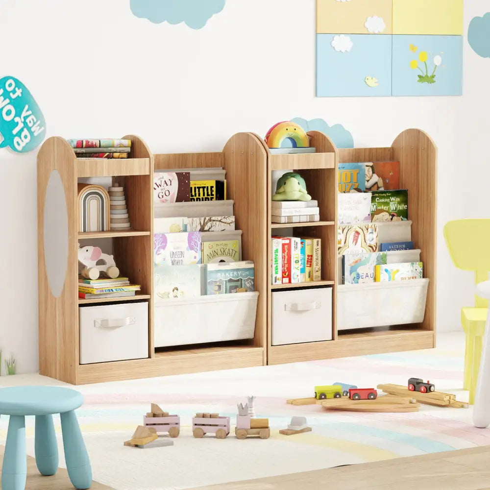 Toy Storage Organizer with 4-Tier Sling Shelves-Natural - Natural - Kids Storage