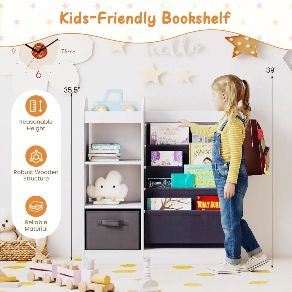 Toy Storage Organizer with 4-Tier Sling Shelves-White - White - Kids Storage