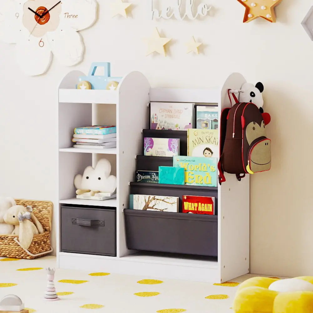 Toy Storage Organizer with 4-Tier Sling Shelves-White - White - Kids Storage