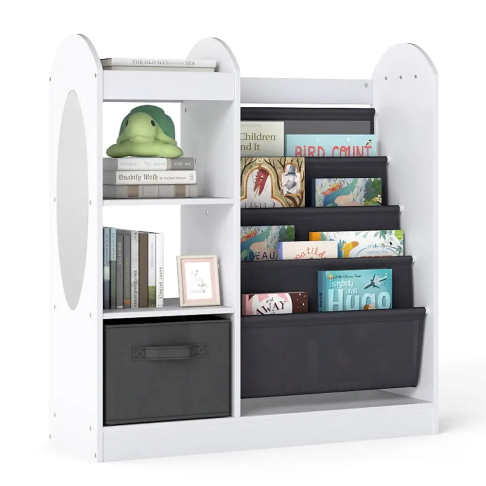 Toy Storage Organizer with 4-Tier Sling Shelves-White - White - Kids Storage