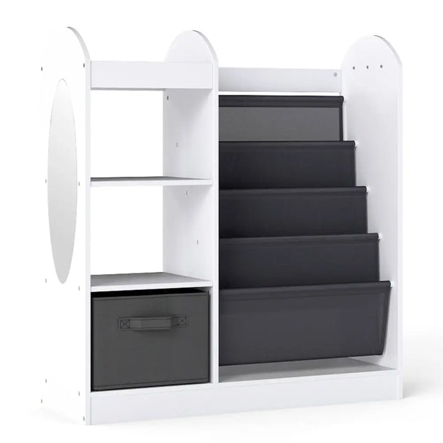 Toy Storage Organizer with 4-Tier Sling Shelves-White - White - Kids Storage