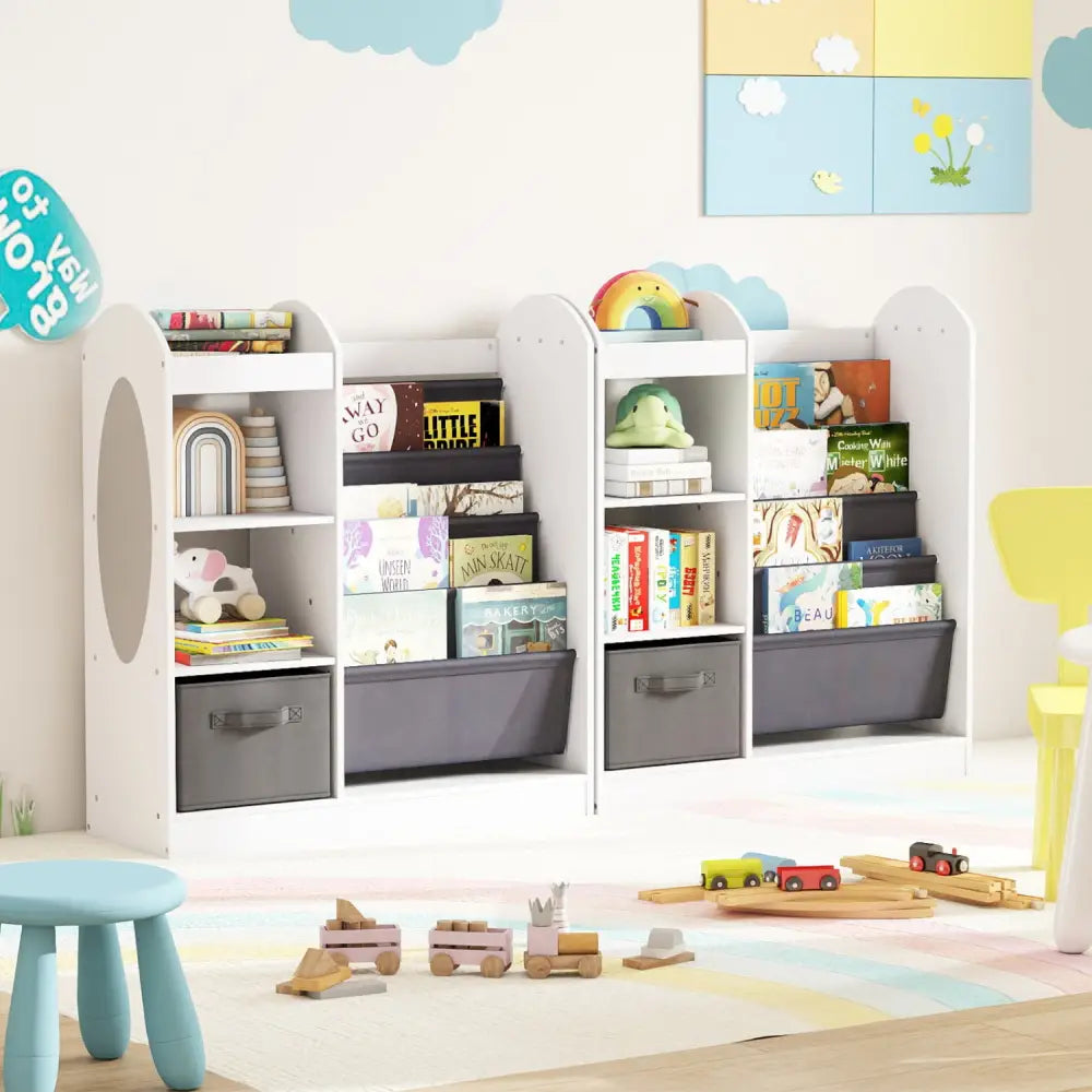 Toy Storage Organizer with 4-Tier Sling Shelves-White - White - Kids Storage