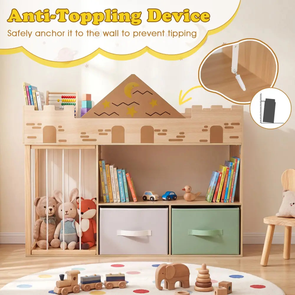 Toy Storage Organizer with Stuffed Animal Storage and Open Shelves-Natural - Natural - Kids Storage