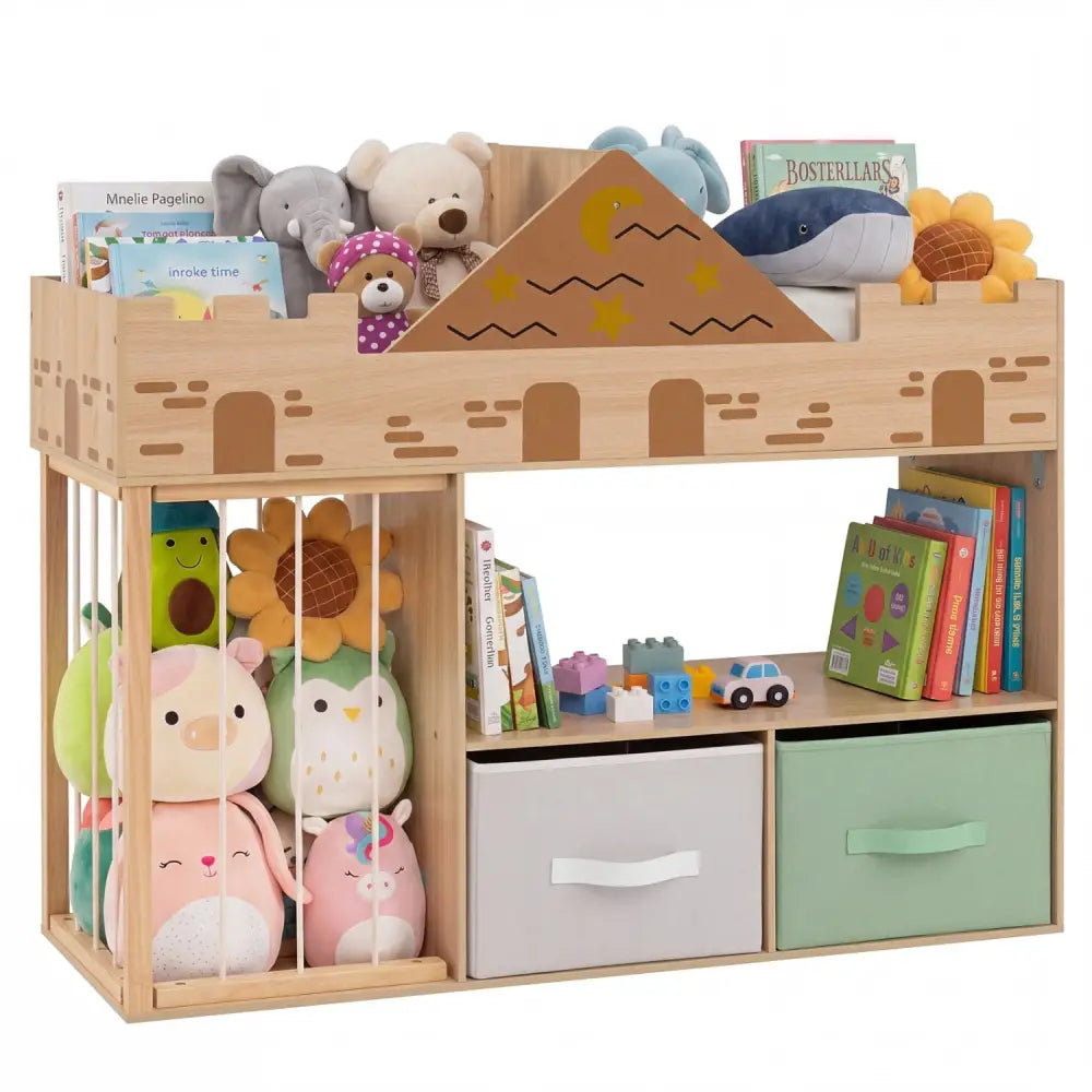 Toy Storage Organizer with Stuffed Animal Storage and Open Shelves-Natural - Natural - Kids Storage
