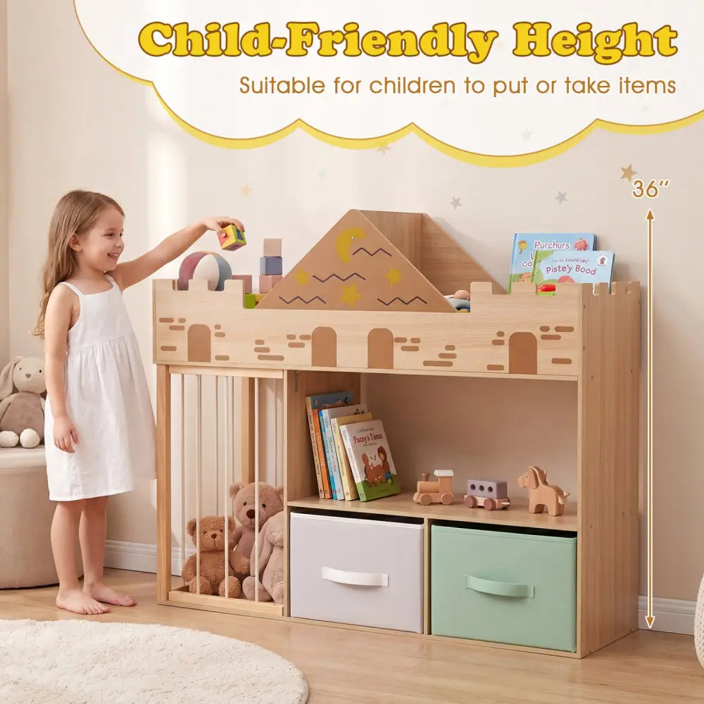 Toy Storage Organizer with Stuffed Animal Storage and Open Shelves-Natural - Natural - Kids Storage