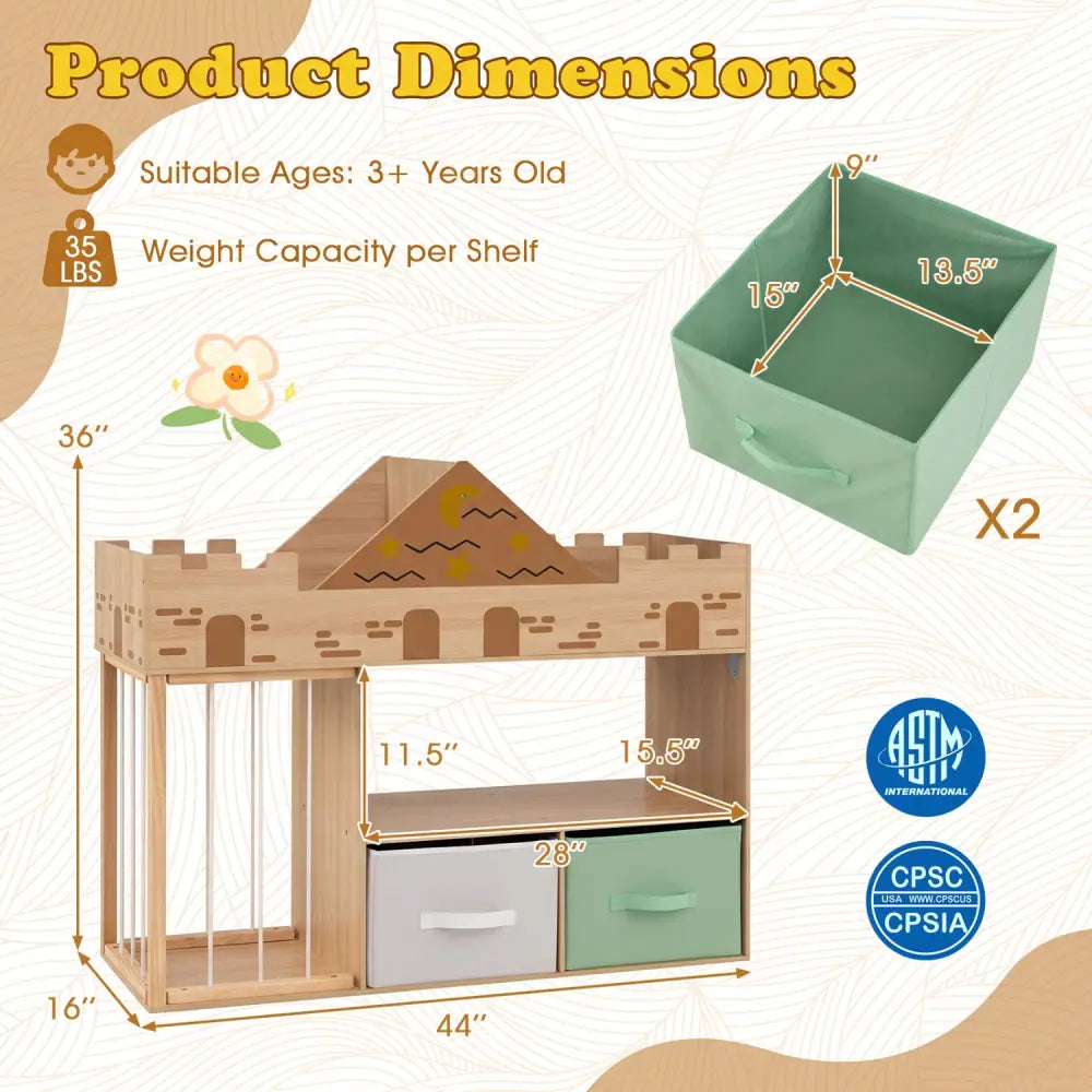 Toy Storage Organizer with Stuffed Animal Storage and Open Shelves-Natural - Natural - Kids Storage