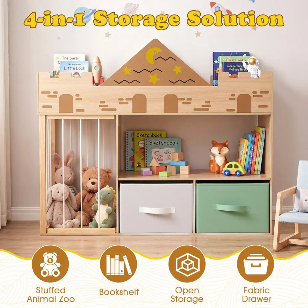 Toy Storage Organizer with Stuffed Animal Storage and Open Shelves-Natural - Natural - Kids Storage
