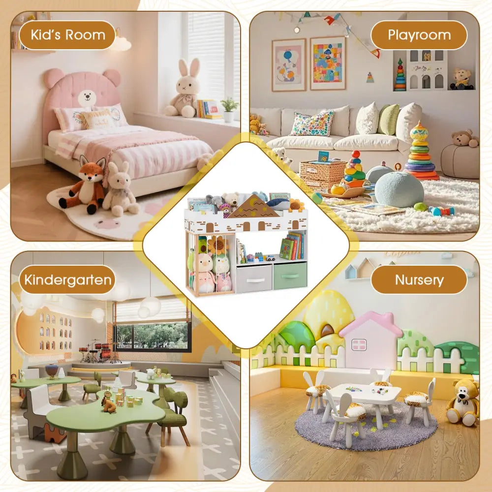Toy Storage Organizer with Stuffed Animal Storage and Open Shelves-White - White - Kids Storage