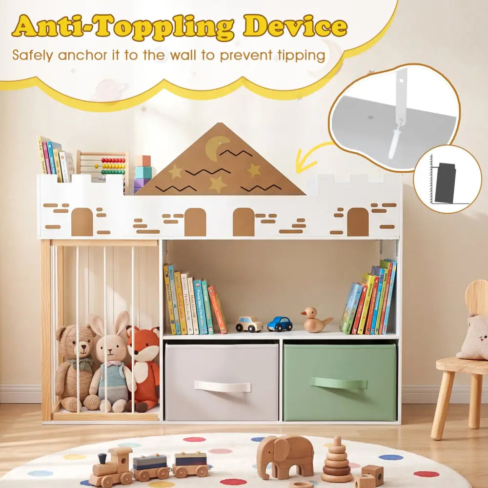 Toy Storage Organizer with Stuffed Animal Storage and Open Shelves-White - White - Kids Storage