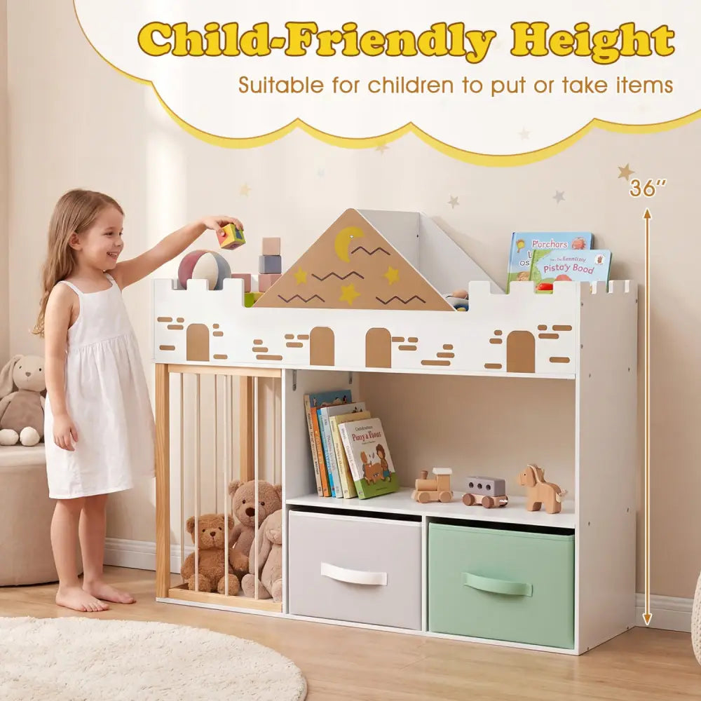 Toy Storage Organizer with Stuffed Animal Storage and Open Shelves-White - White - Kids Storage