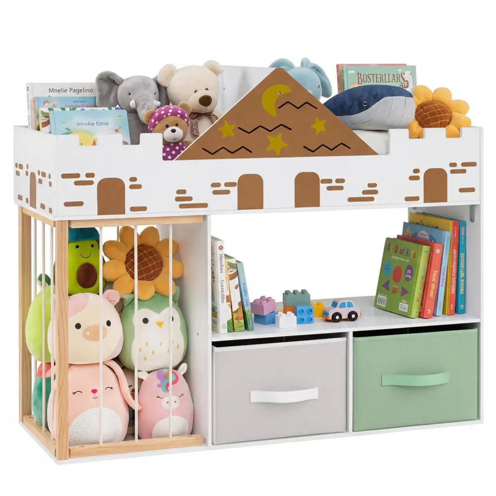 Toy Storage Organizer with Stuffed Animal Storage and Open Shelves-White - White - Kids Storage