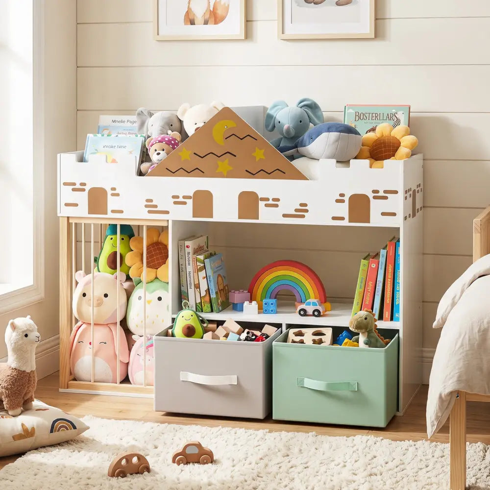 Toy Storage Organizer with Stuffed Animal Storage and Open Shelves-White - White - Kids Storage