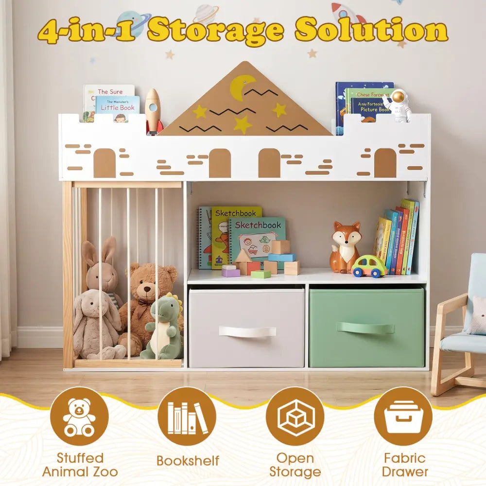 Toy Storage Organizer with Stuffed Animal Storage and Open Shelves-White - White - Kids Storage