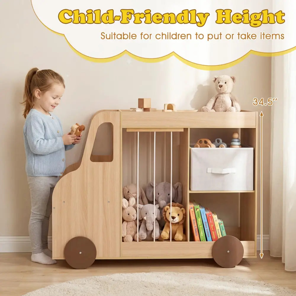 Toy Storage Organizer with Stuffed Animal Storage Fabric Drawer and Universal Wheels-Natrual - Natural - Kids Storage