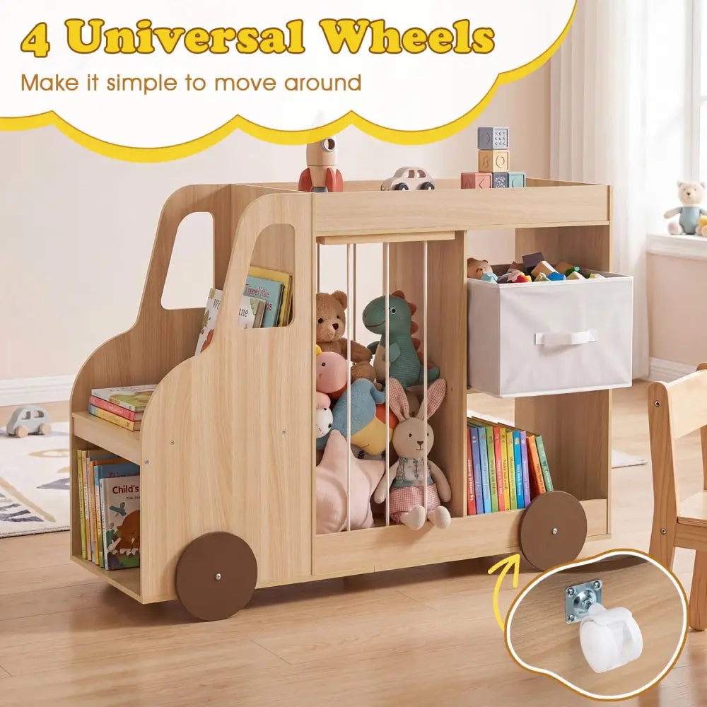 Toy Storage Organizer with Stuffed Animal Storage Fabric Drawer and Universal Wheels-Natrual - Natural - Kids Storage