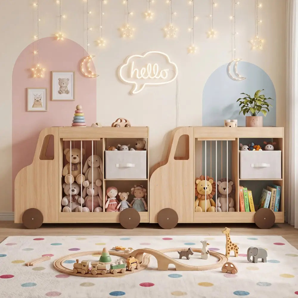 Toy Storage Organizer with Stuffed Animal Storage Fabric Drawer and Universal Wheels-Natrual - Natural - Kids Storage