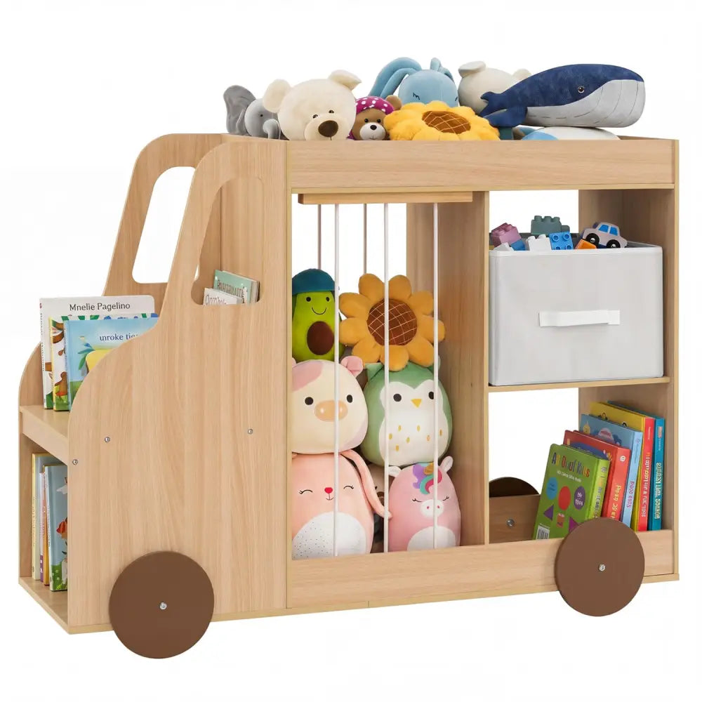 Toy Storage Organizer with Stuffed Animal Storage Fabric Drawer and Universal Wheels-Natrual - Natural - Kids Storage