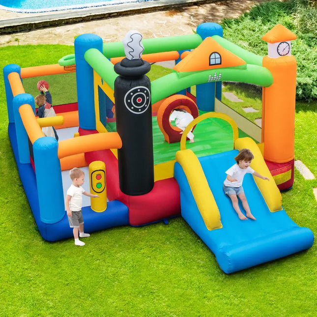 Train Themed Kids Bouncer with Slide and Basketball Hoop with 950W Air Blower - Bounce House