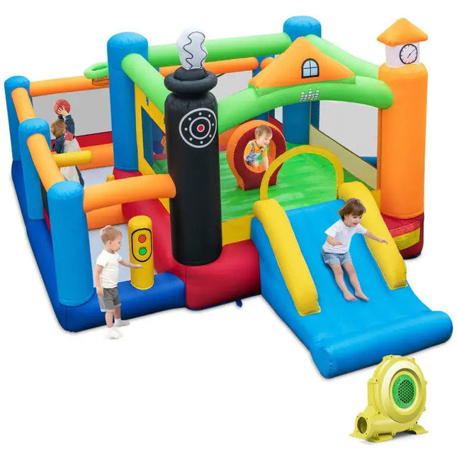 Train Themed Kids Bouncer with Slide and Basketball Hoop with 950W Air Blower - Bounce House